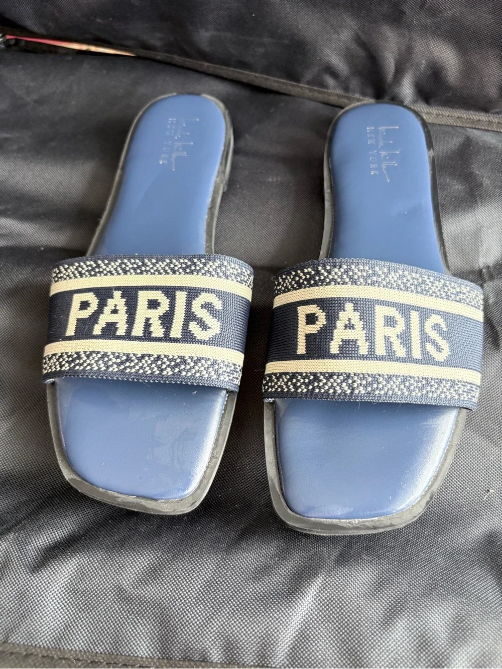 Nicole Miller Navy Slide Sandals with PARIS Strap